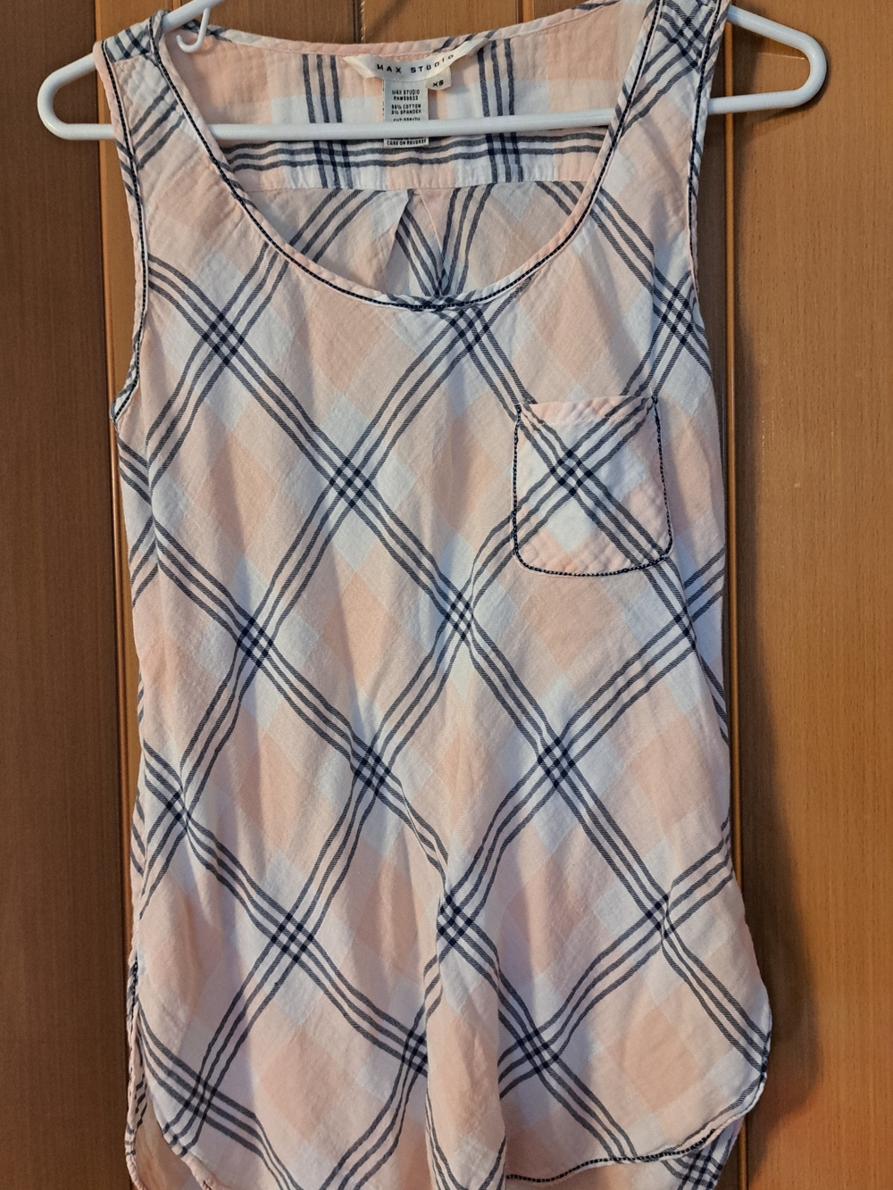 Max Studio Light Pink & Navy Plaid Sleeveless Tank